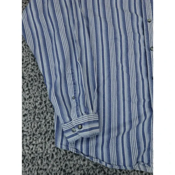 Coliseum Mens XL Blue White Striped Band Collar Long Sleeve Cotton Button Shirt